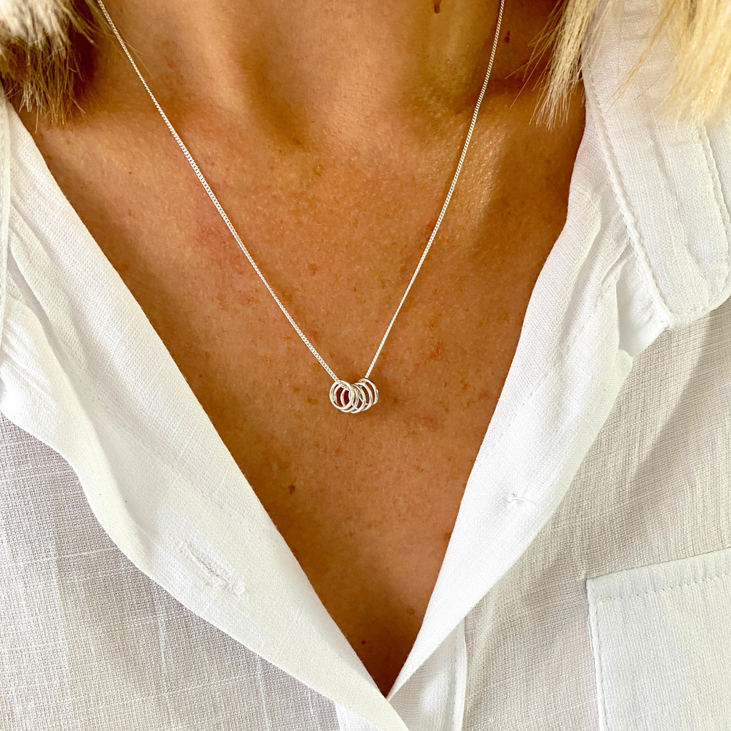 Silver Five Rings Necklace | Sterling Silver 5 Ring Necklace