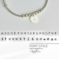 Personalised bracelet stacking set sterling silver beads and hand stamped disc. KookyTwo.