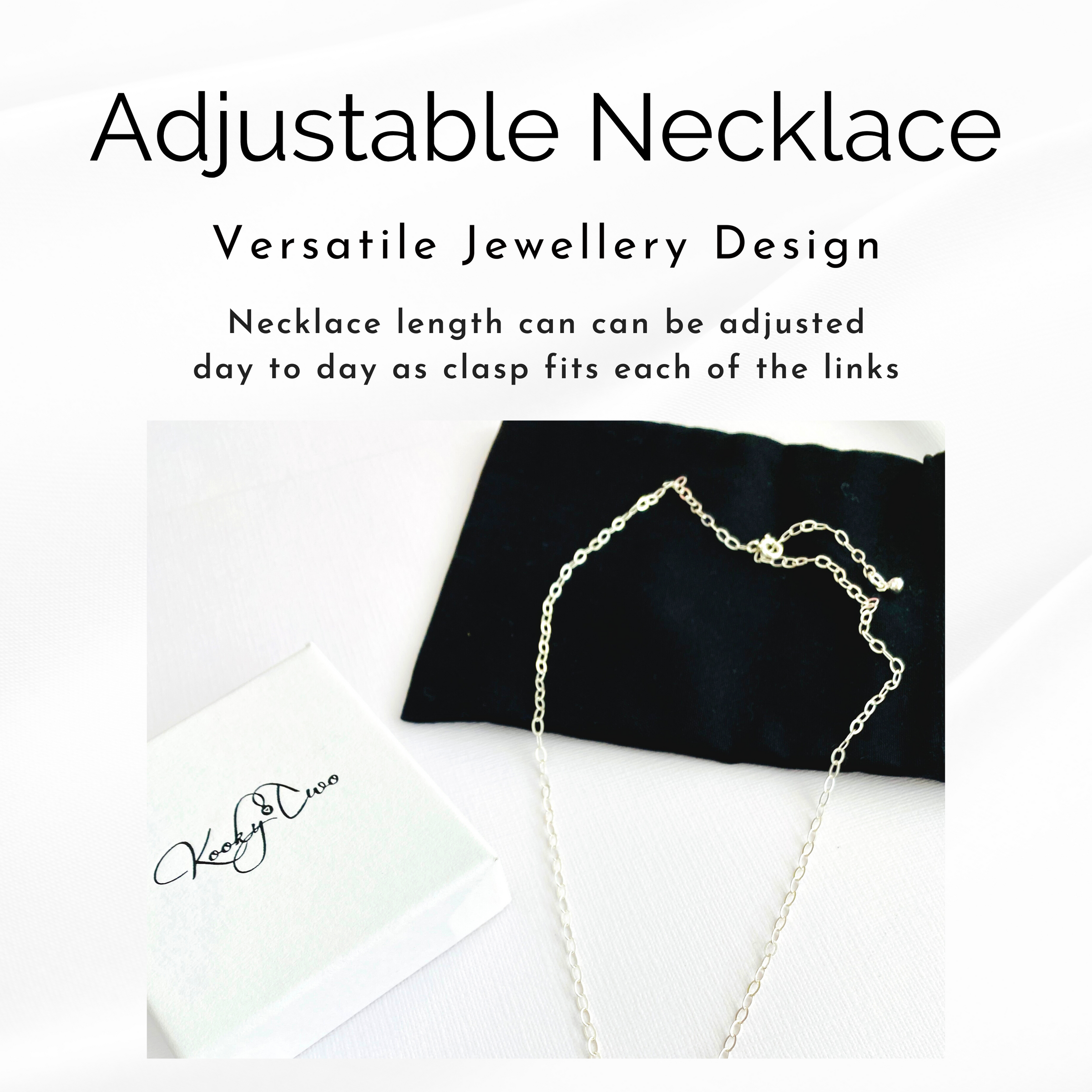 Adjustable sterling silver necklace. KookyTwo Jewellery.