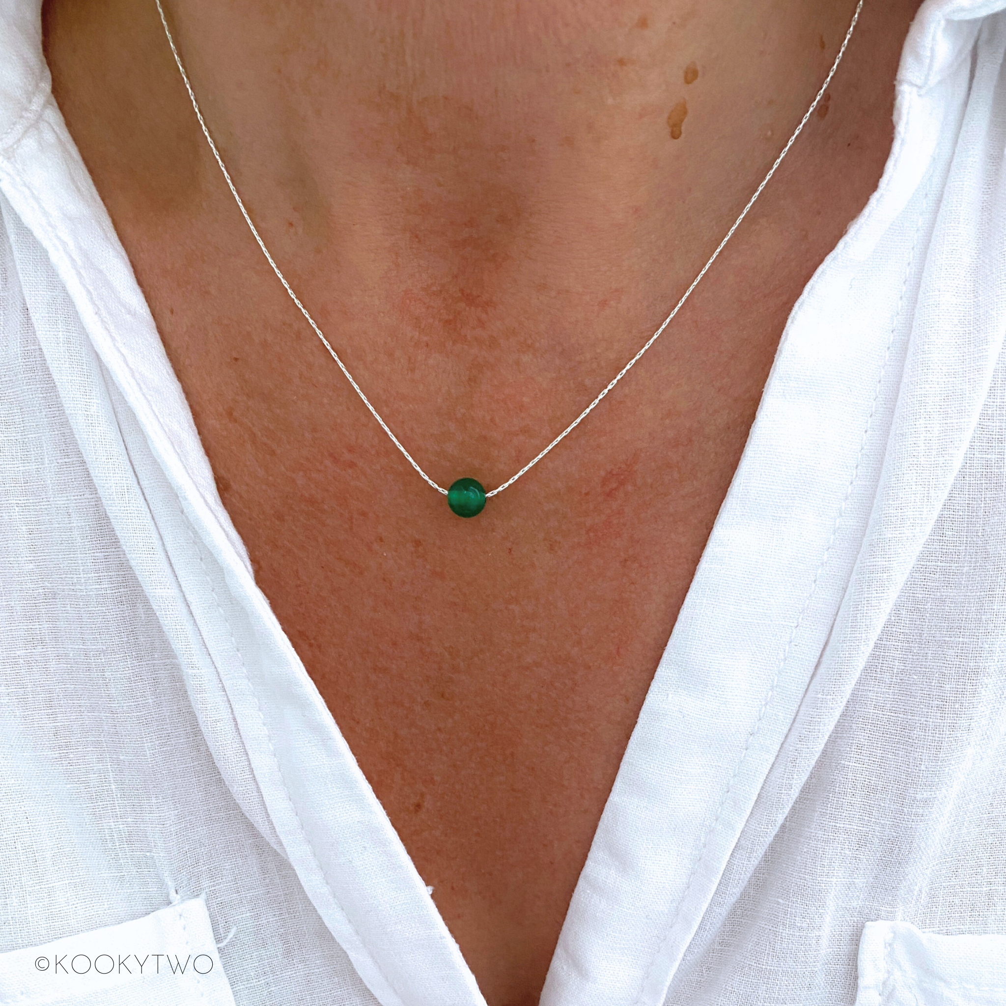 Silver Emerald Green Agate Gemstone Necklace
