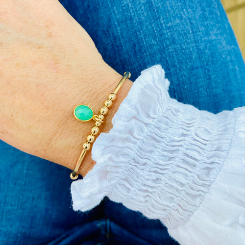 Chrysoprase bracelet with gold beads. Handmade gemstone bracelet.