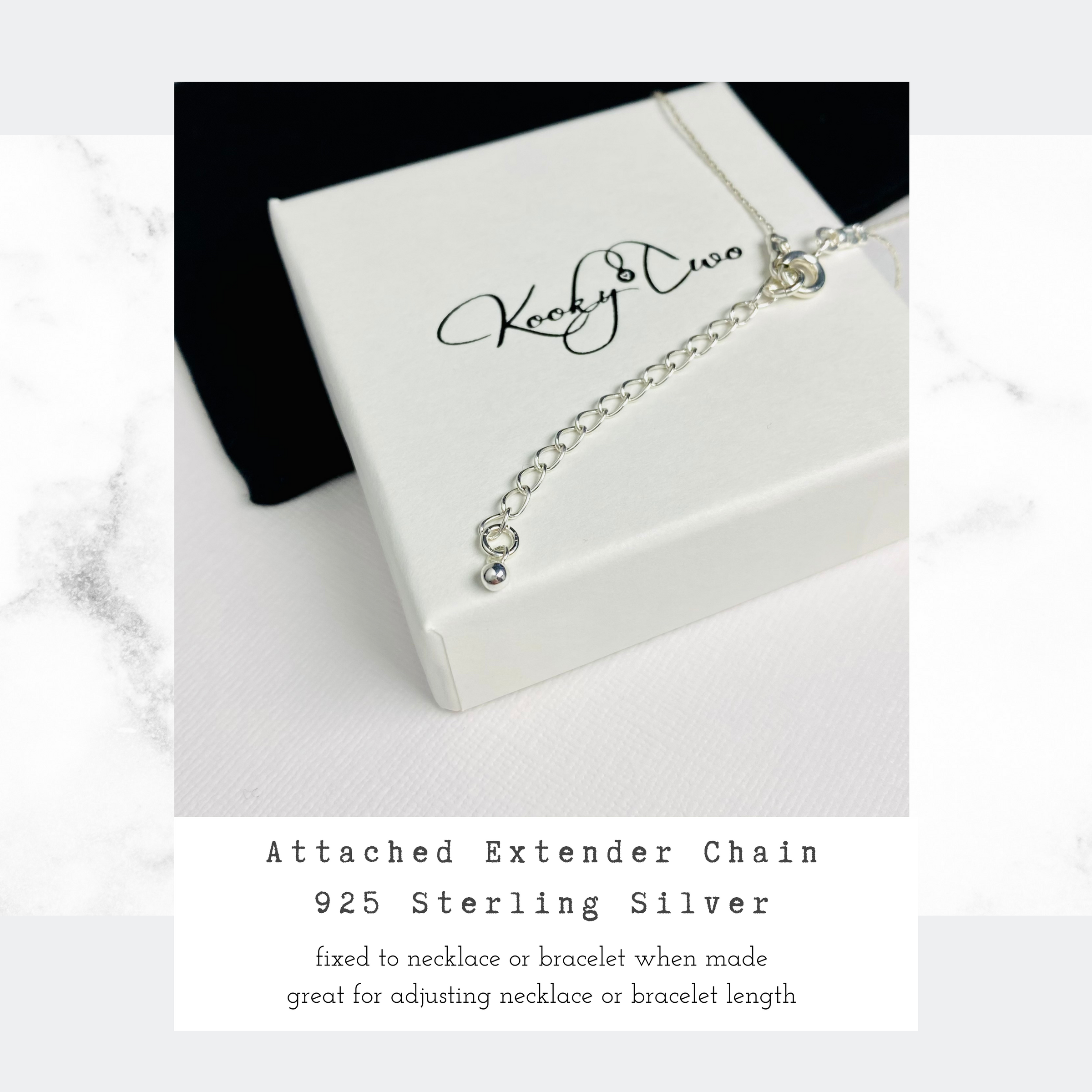 Necklace extender to allow necklace to be adjusted to different lengths. Jewellery that is versatile.