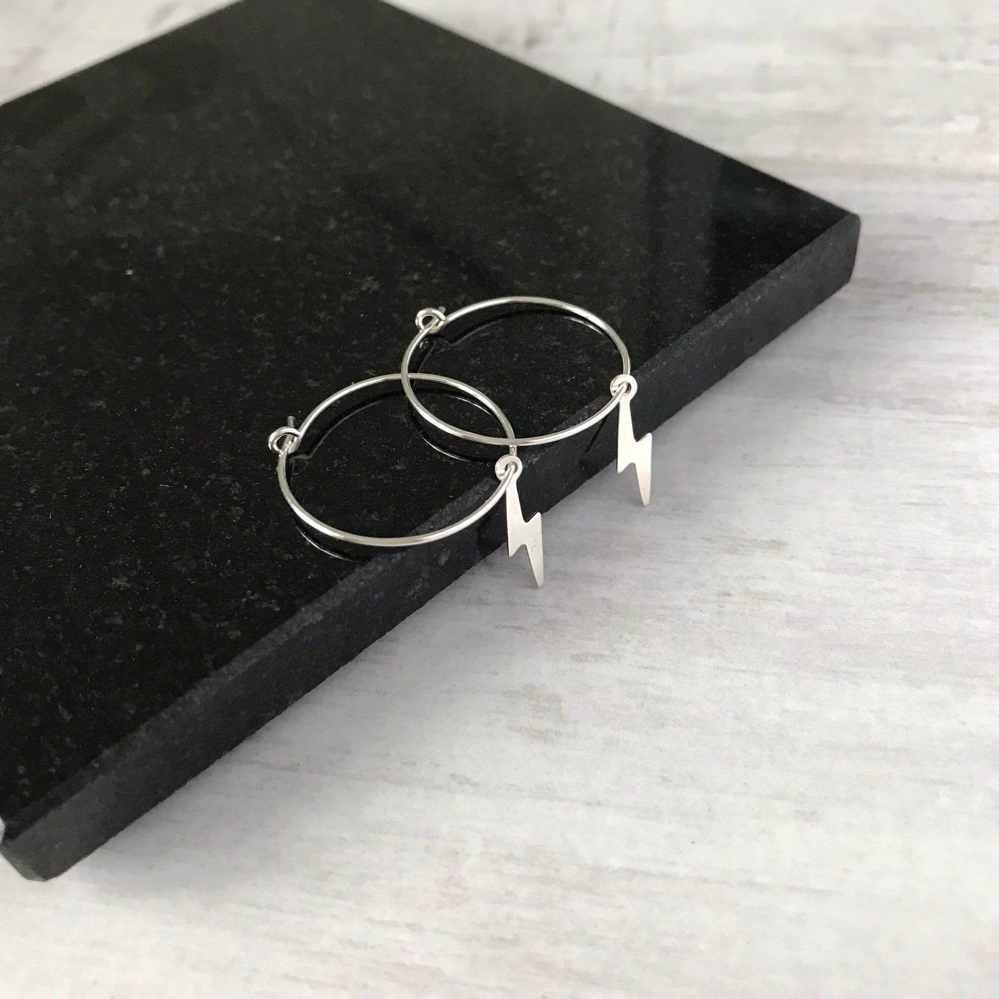 Silver Lightning Bolt Hoop Earrings - KookyTwo