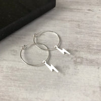 Silver Lightning Bolt Hoop Earrings - KookyTwo