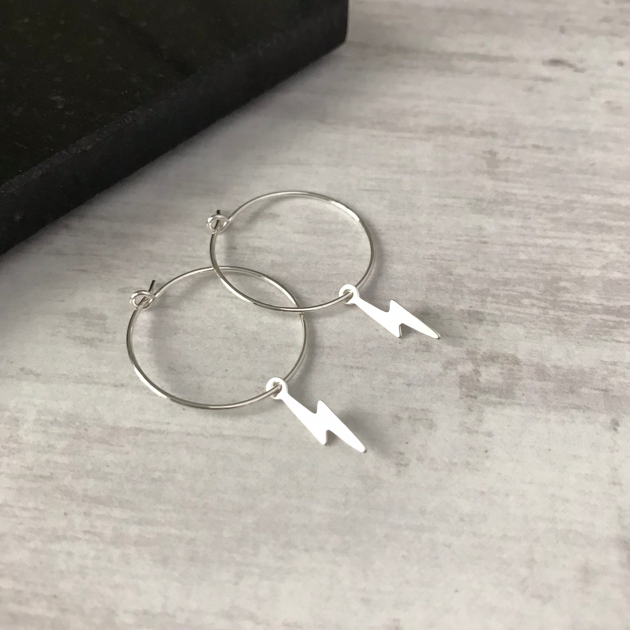 Silver Lightning Bolt Hoop Earrings - KookyTwo