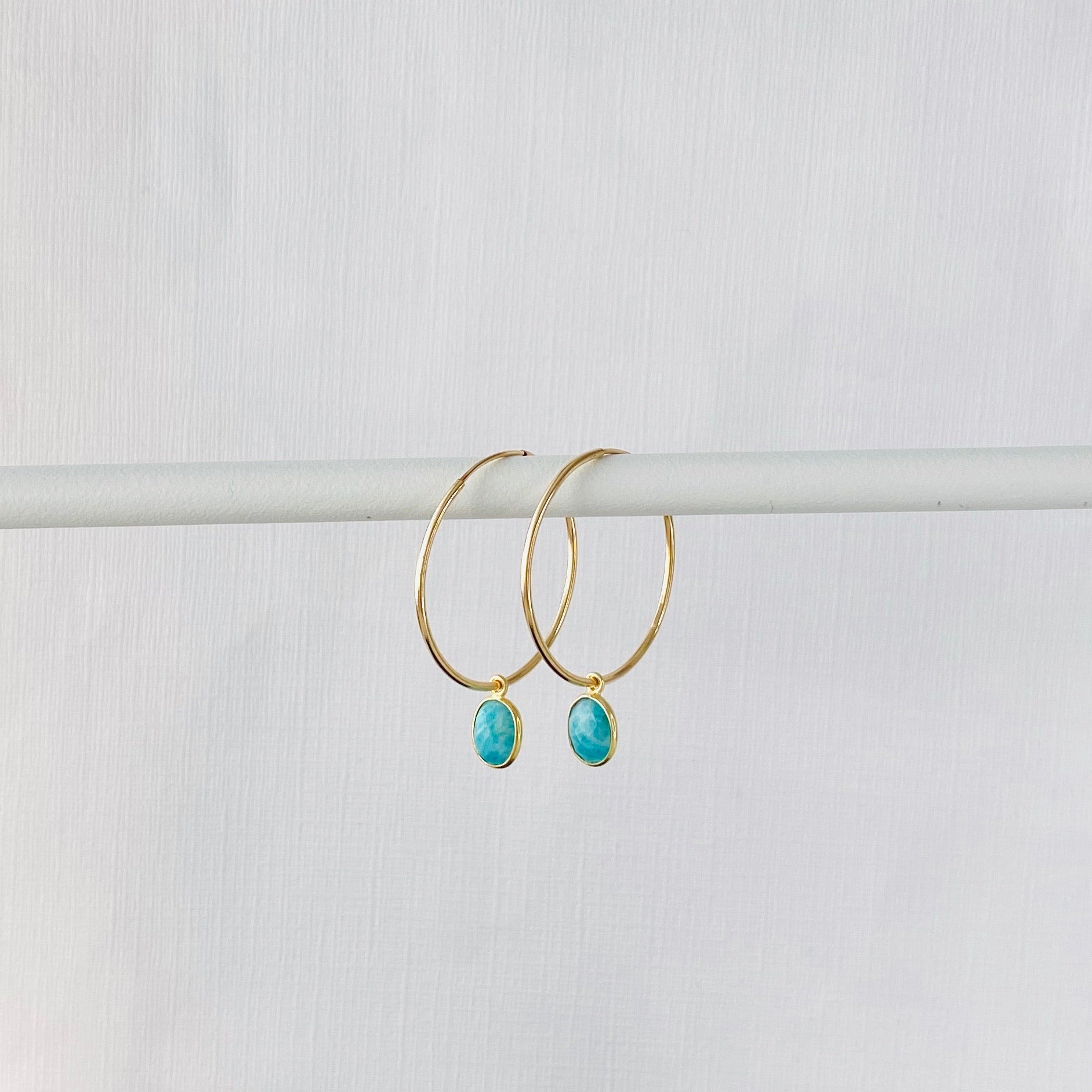 Gold Amazonite Hoop Earrings - KookyTwo