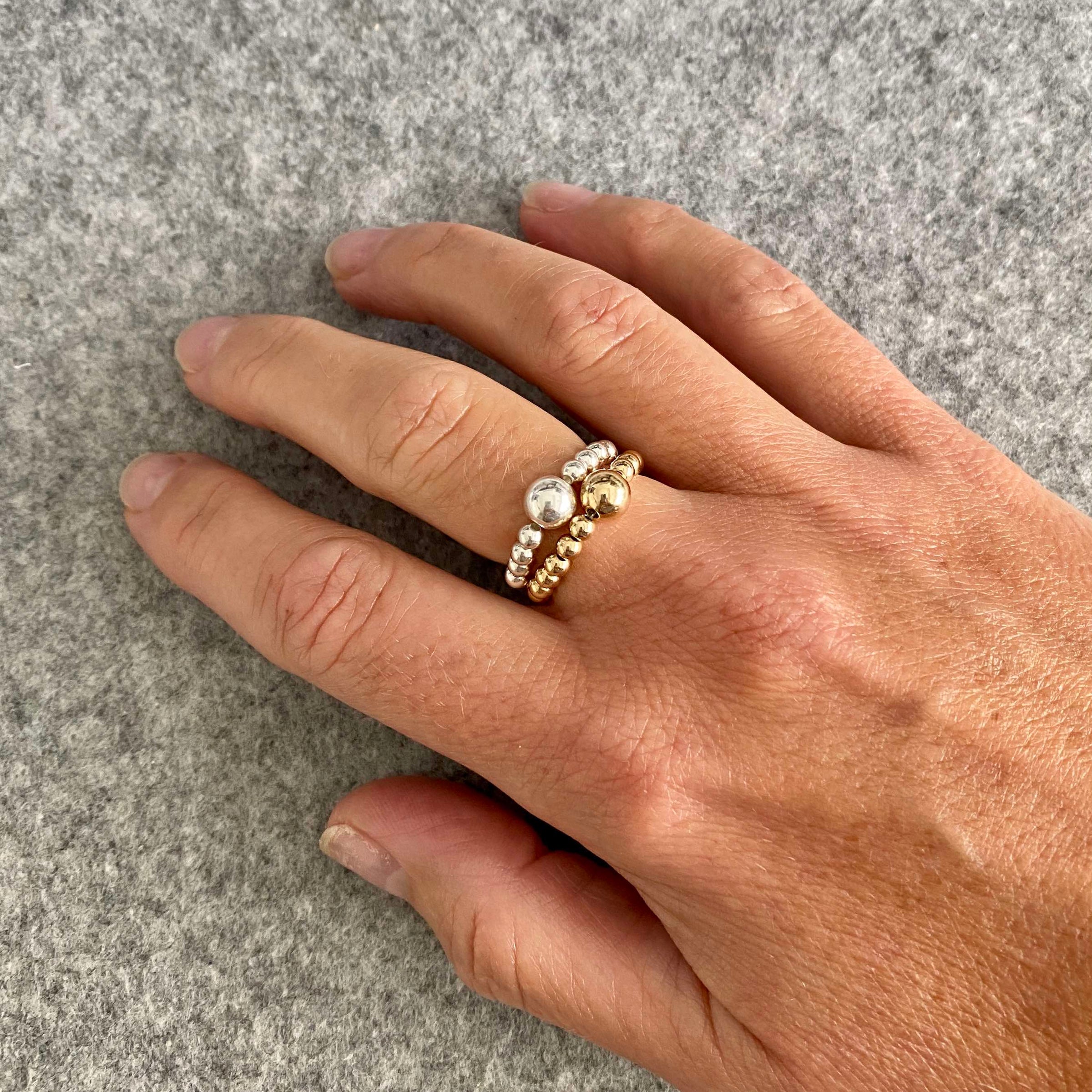 Rings to be stacked together in silver and gold. Ring stacking set. Jewellery ring set. KookyTwo handmade jewellery.