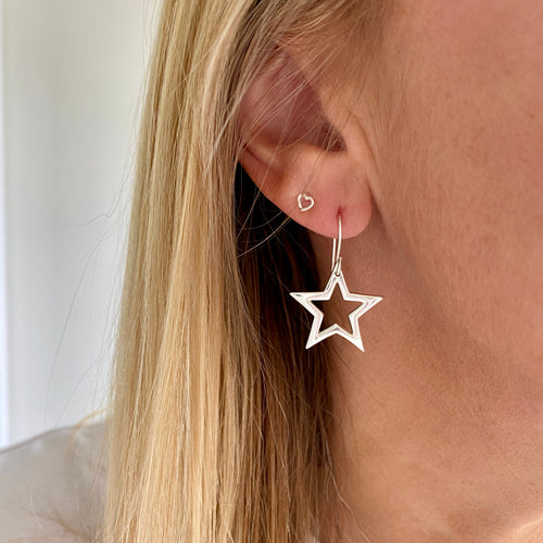 Silver Open Star Drop Earrings - KookyTwo