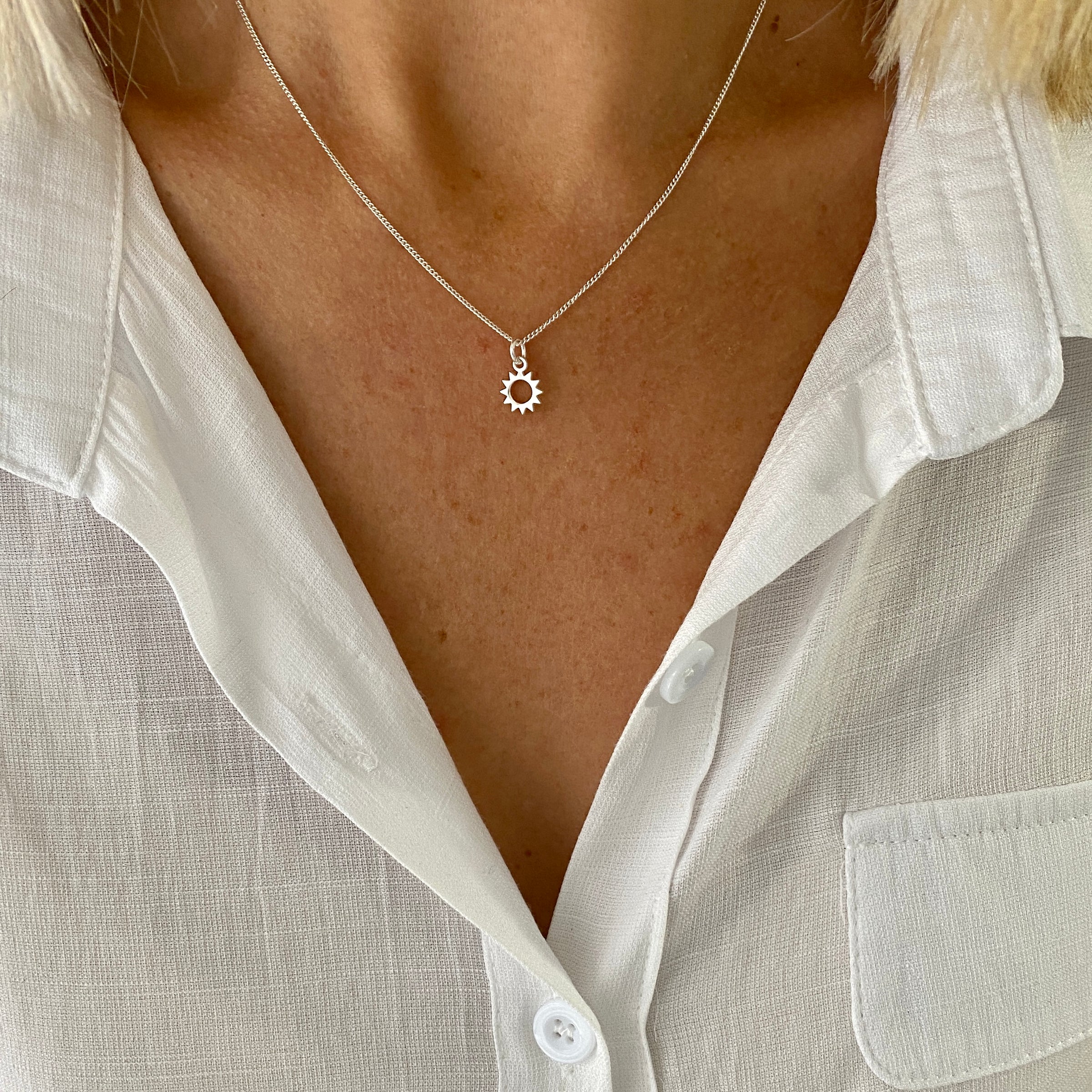 Sterling Silver Sun Necklace. Necklace with sun charm.