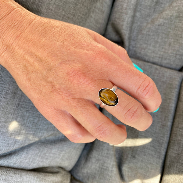 Silver tiger eye on sale ring