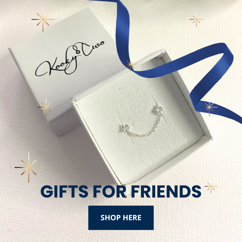 single earring jacket in sterling silver placed in gift box with promotional words gifts for friends.