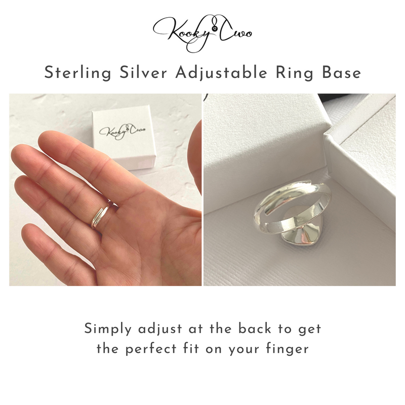 Sterling silver adjustable ring with crystal stone. KookyTwo.