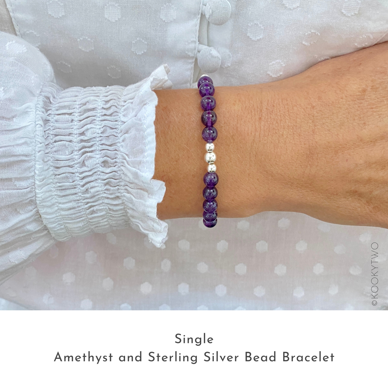 Amethyst Gemstone Bracelet with Silver Accent | Solo or Stack Set