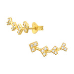 Gold Chevron Sparkly Crawler Stud Earrings