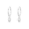 Silver Crystal Rectangle Drop Mini Hoop Earrings