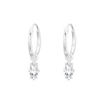 Silver Crystal Rectangle Drop Mini Hoop Earrings