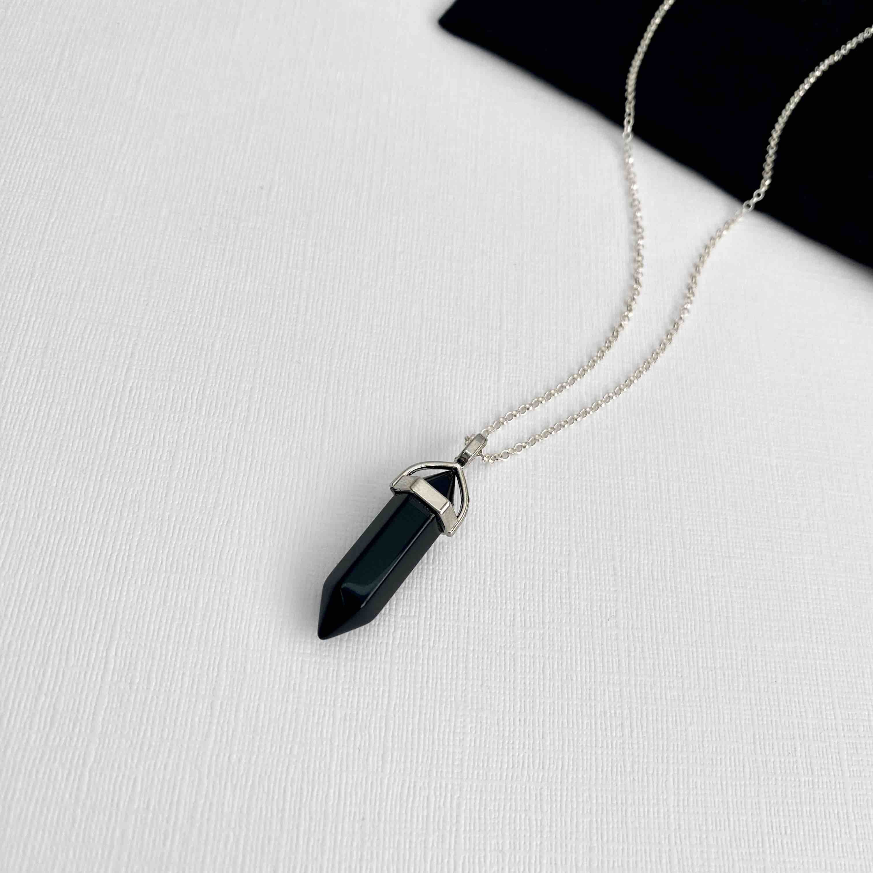 Black Onyx Point Necklace Black Onyz Necklace Point Pendant Necklace KookyTwo