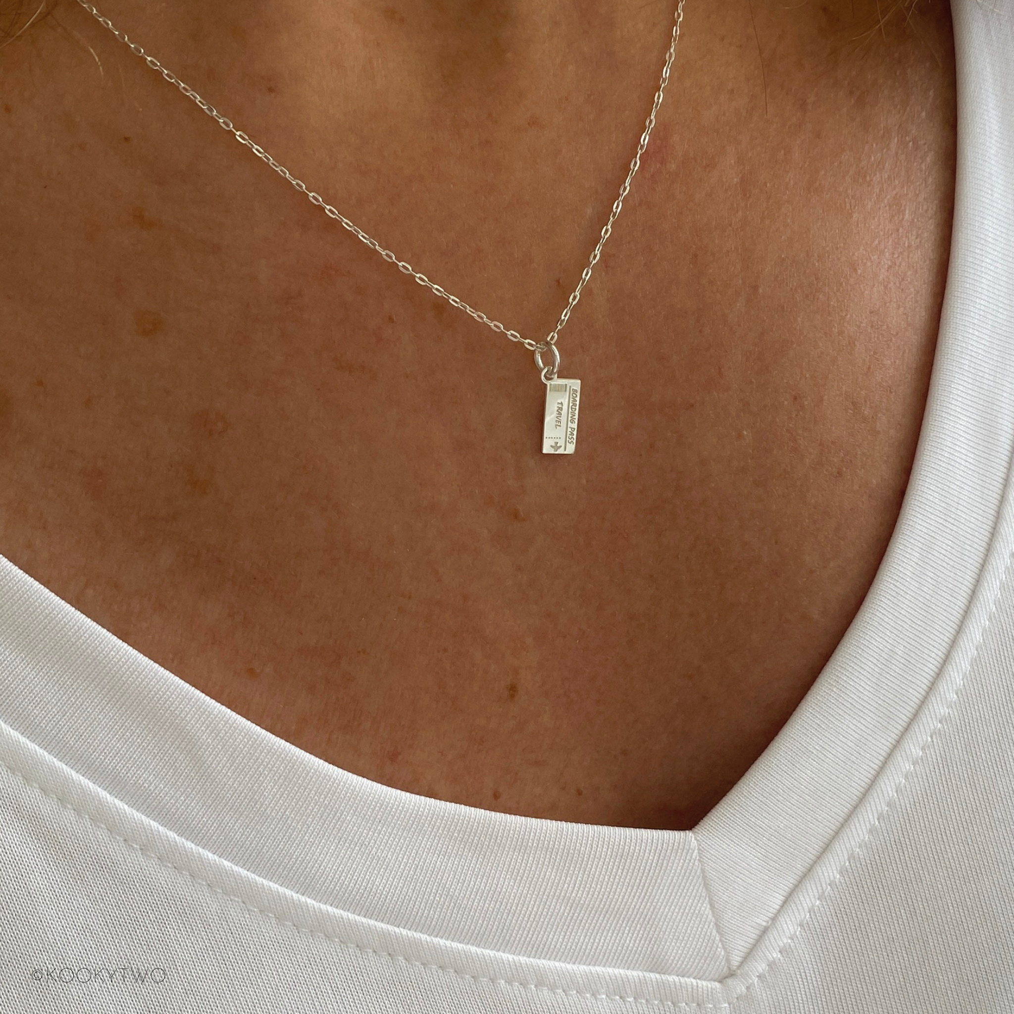 Silver Travel Ticket Charm Necklace
