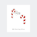 Christmas stud earrings red and white candy cane style. KookyTwo.