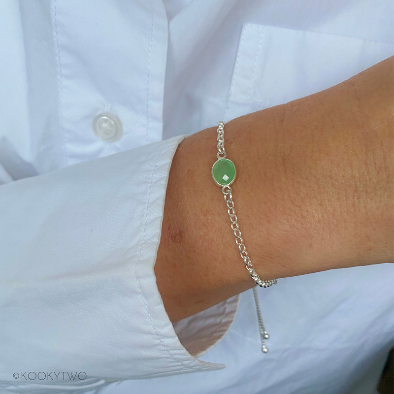 Silver Chrysoprase Gemstone Chain Bracelet