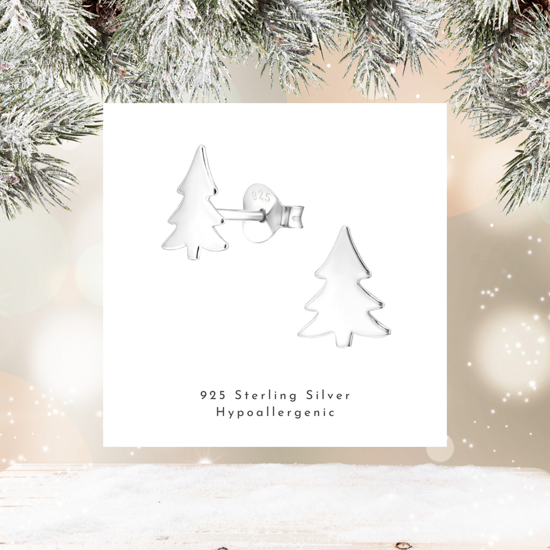 Silver Christmas Tree Stud Earrings