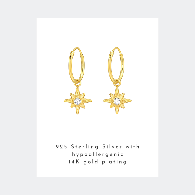 Gold North Star Hoop Earrings