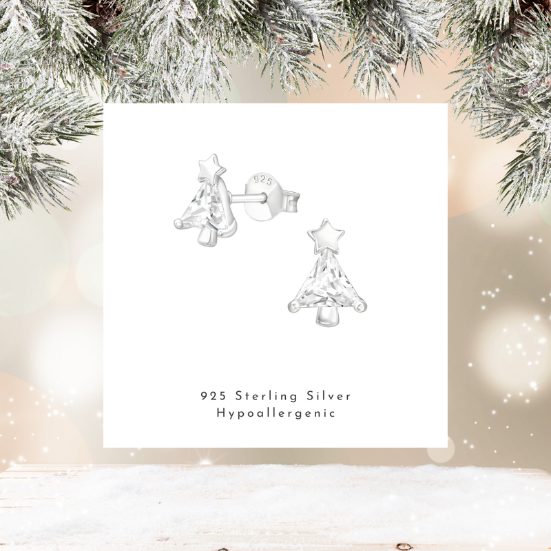 Crystal Sparkly Christmas Tree Stud Earrings