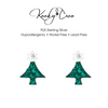 Sparkly green Christmas tree earrings with sparkly stones. KookyTwo.
