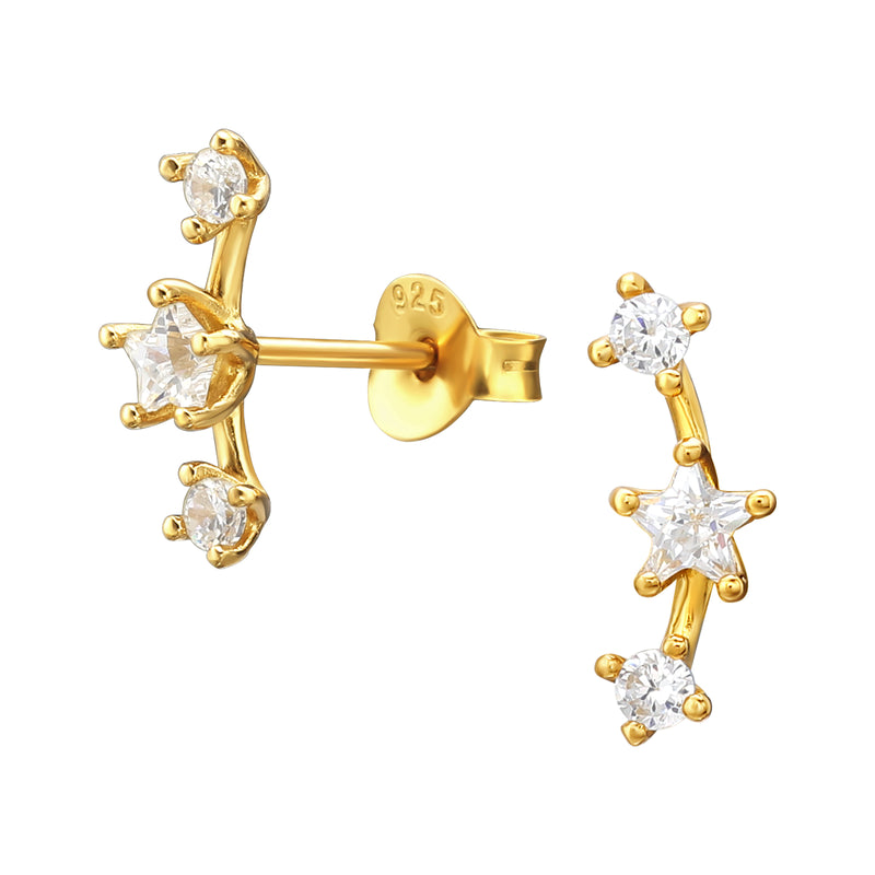 Gold Crystal Crawler Stud Earrings