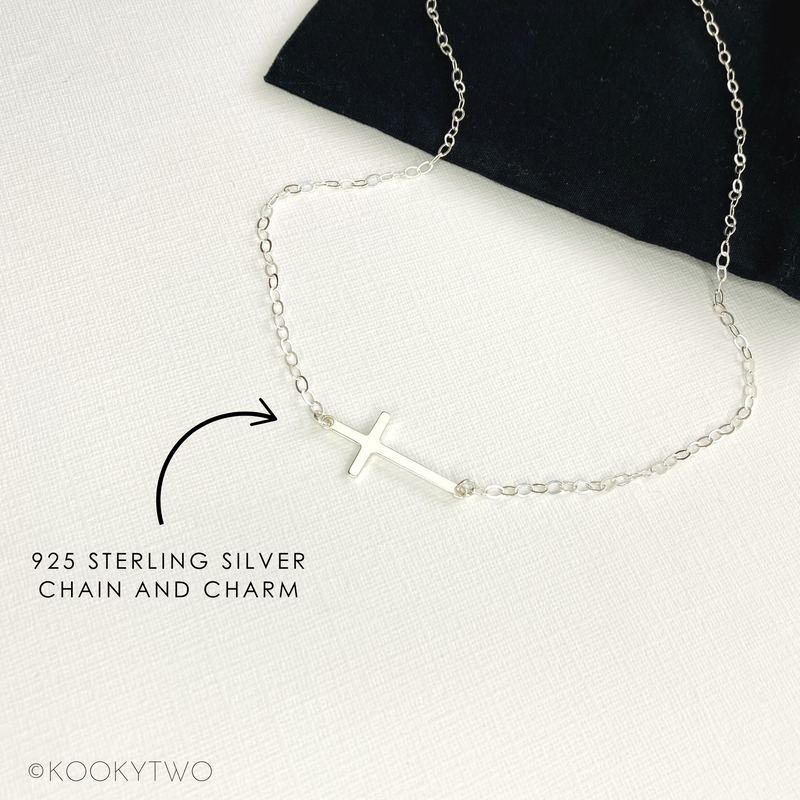 Silver chain with cross pendant in sterling silver. KookyTwo.