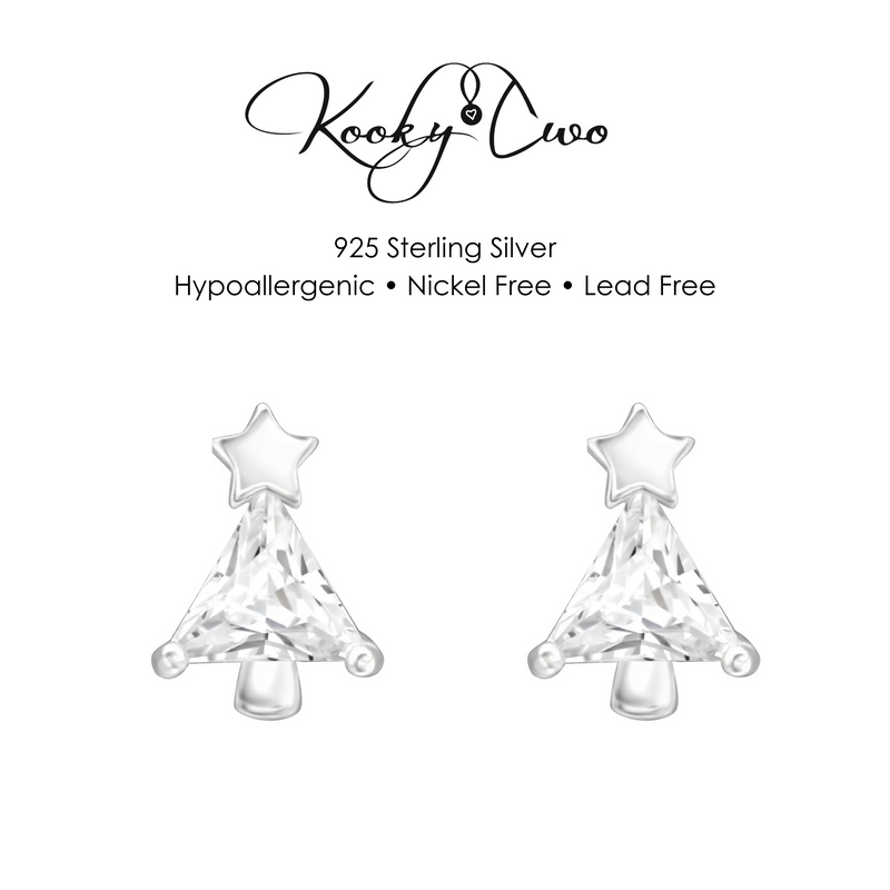 Sparkle crystal Christmas tree earrings with sparkly cubic zirconia crystals. KookyTwo.