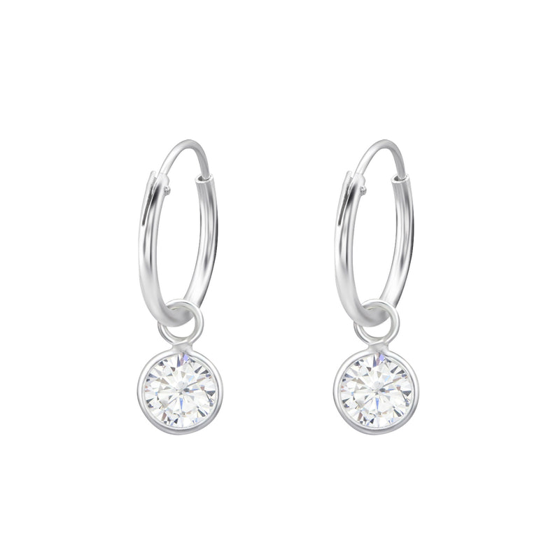 Silver Crystal Drop Mini Hoop Earrings