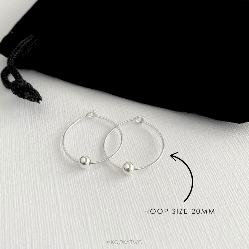 Silver Bead Hoop Earrings