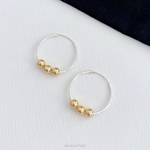 Silver and Gold Bead Sleeper Hoop Earrings