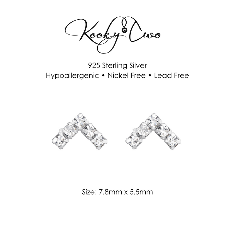 Chevron Crystal Stud Earrings Silver