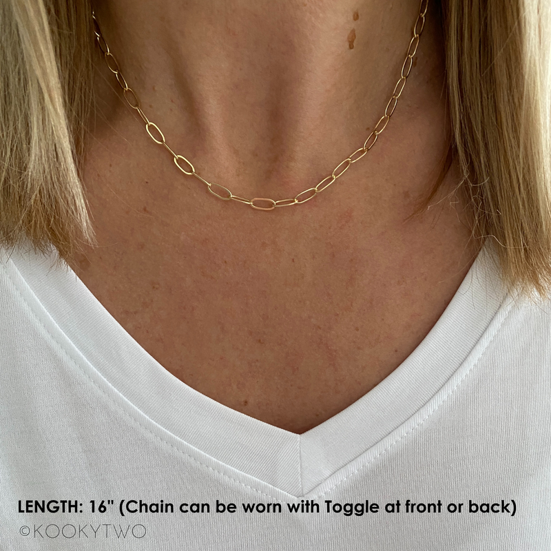 Gold paperclip chain necklace. KookyTwo.
