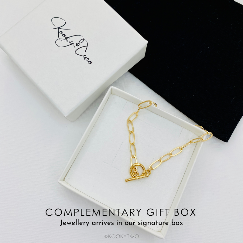 14k gold filled chain bracelet in complementary gift box. KookyTwo.