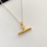 Mixed Metal Silver & Gold T-Bar Necklace