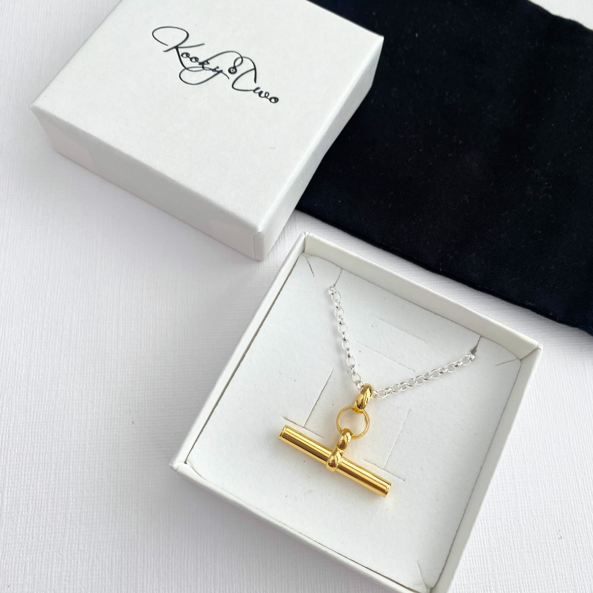 Mixed Metal Silver & Gold T-Bar Necklace