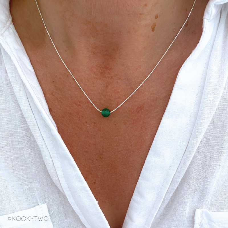 Silver Emerald Green Agate Gemstone Necklace