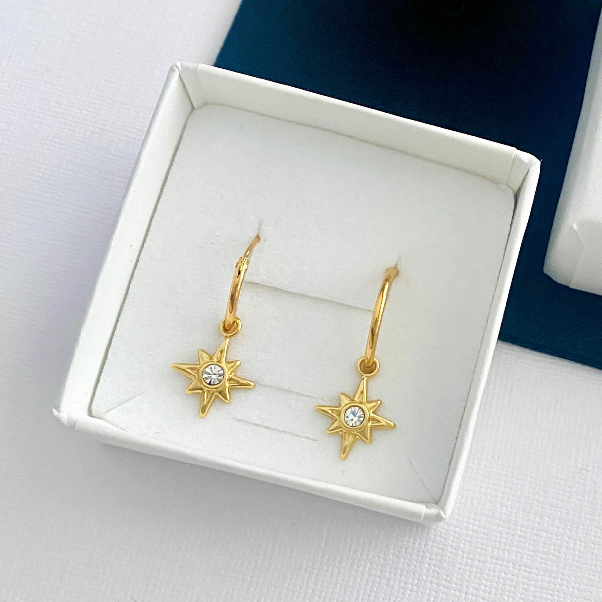 Gold North Star Hoop Earrings