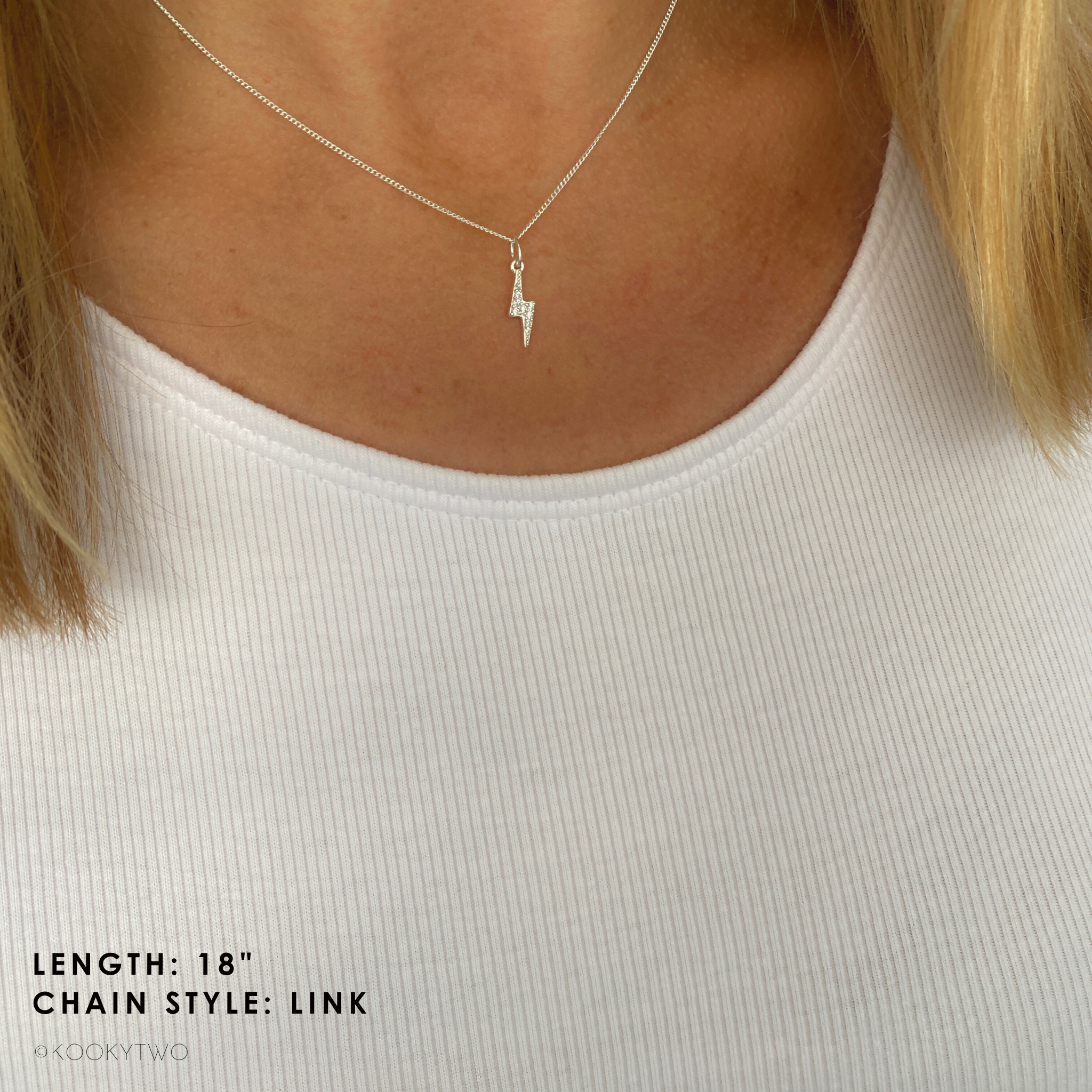 Sterling Silver Lightning Bolt Necklace with CZ Crystals