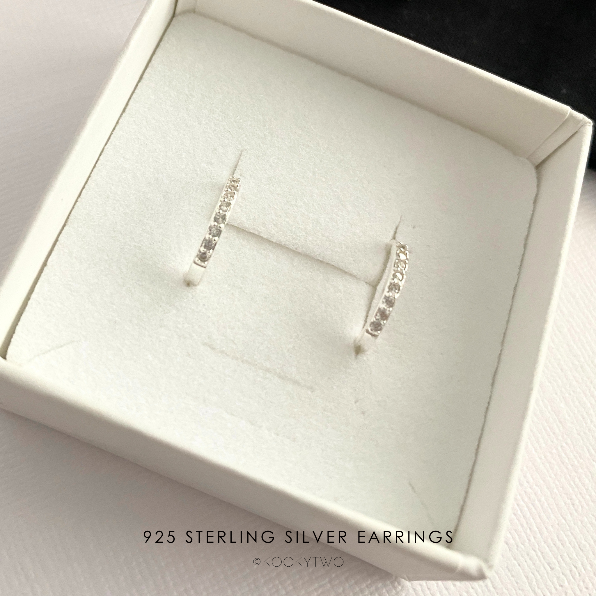 925 Sterling Silver Mini Hoop Earrings in a white jewellery box