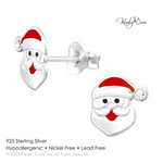 Jolly sant stud earrings hypoallergenic and kind to kids ears. Kids Christmas Santa face earrings. KookyTwo.