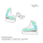 Hypoallergenic fun earrings for kids in ice skate boot design. KookyTwo.