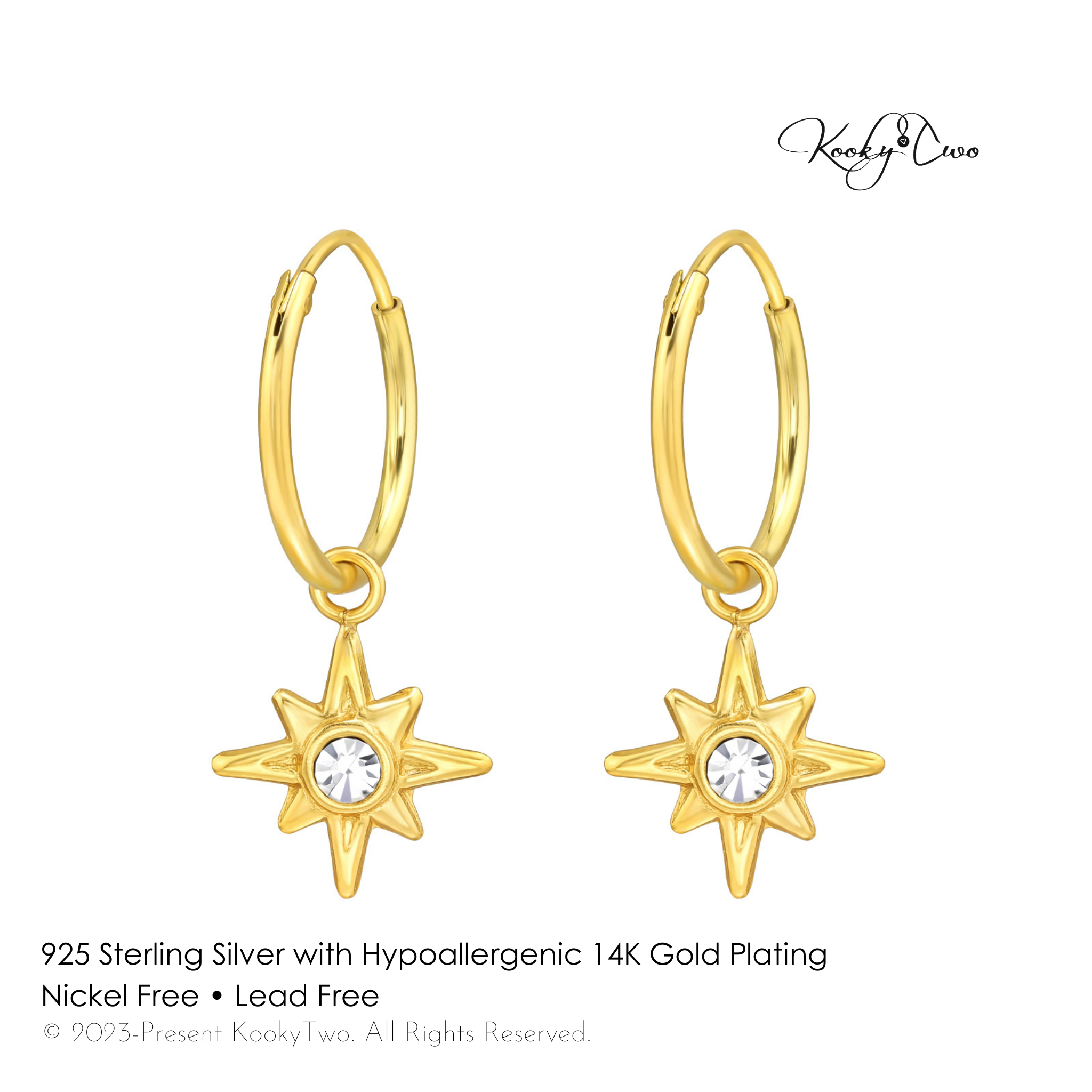 Gold North Star Hoop Earrings