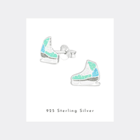 Ice skate boot stud earrings. KookyTwo.