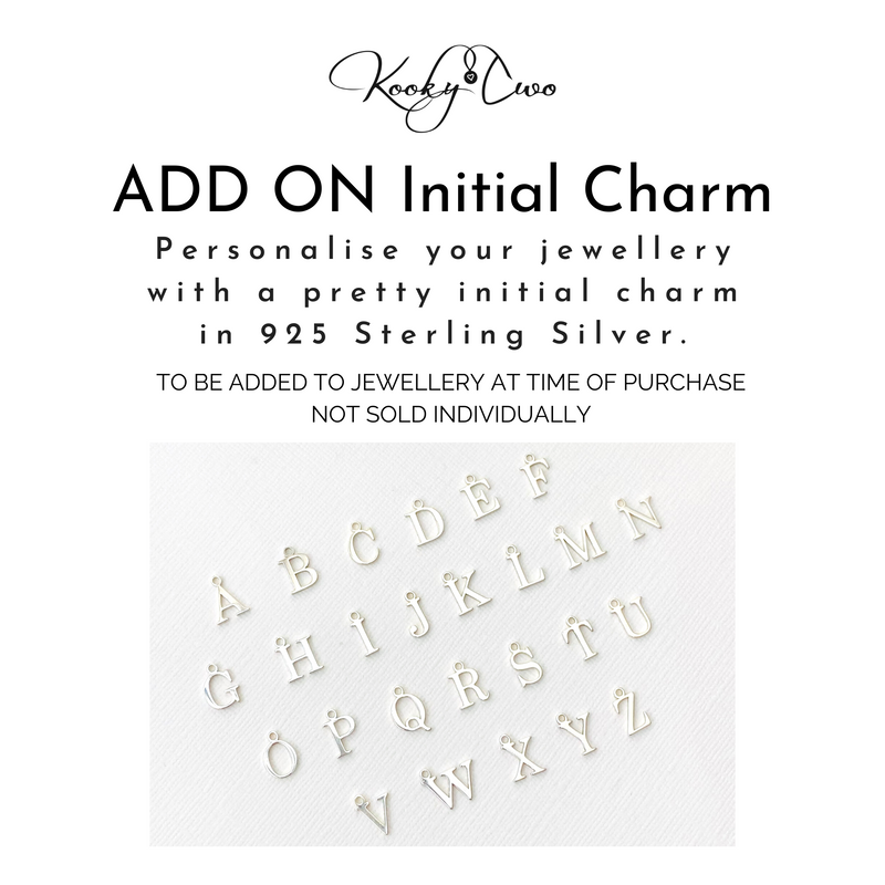 Initial charm in sterling silver to be added to necklace, bracelet or anklet.