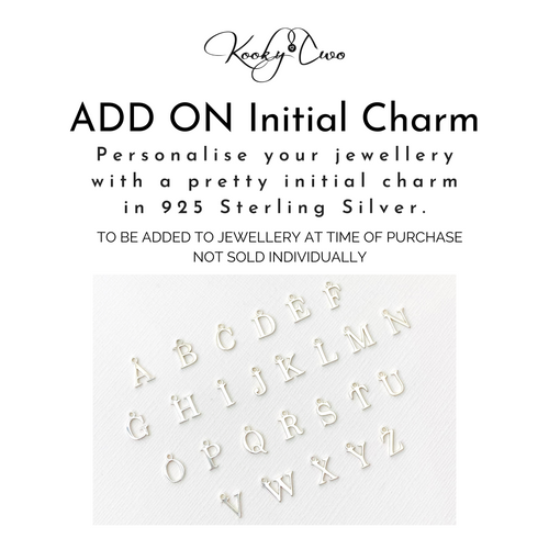 Initial charm in sterling silver to be added to necklace, bracelet or anklet.