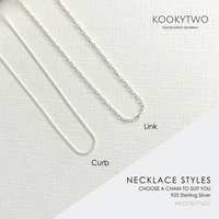 Different necklace styles available in sterling silver. Handmade necklace so you can choose the necklace length. KookyTwo.